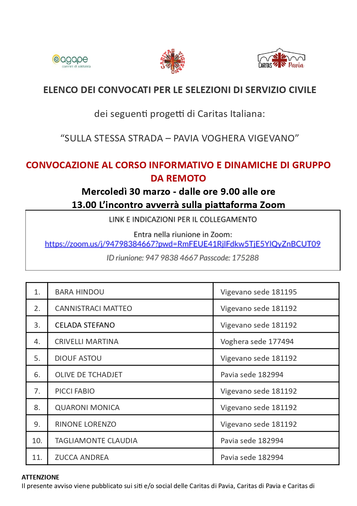 CONVOCAZIONE AL CORSO INFORMATIVO E DINAMICHE DI GRUPPO DA REMOTO